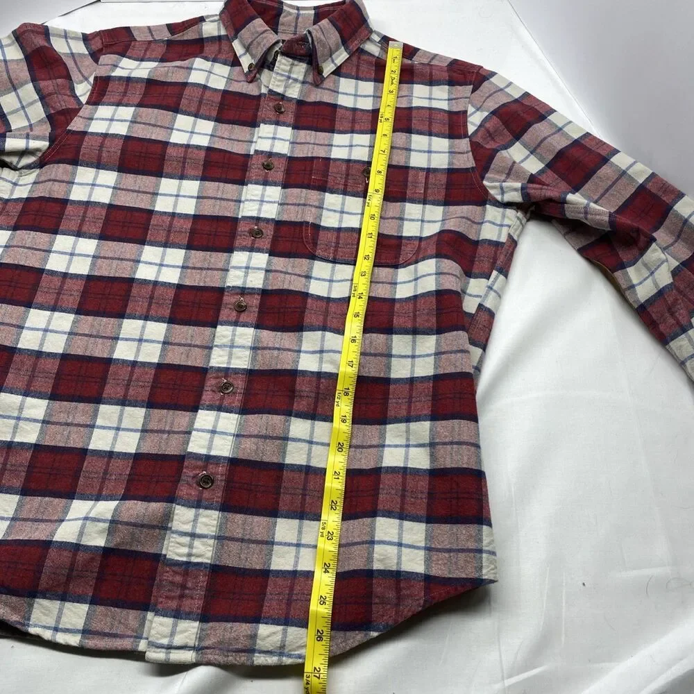 J Crew Shirt Men M Red Plaid Flannel 100% Cotton Mid Weight Elbow Patches Cabin